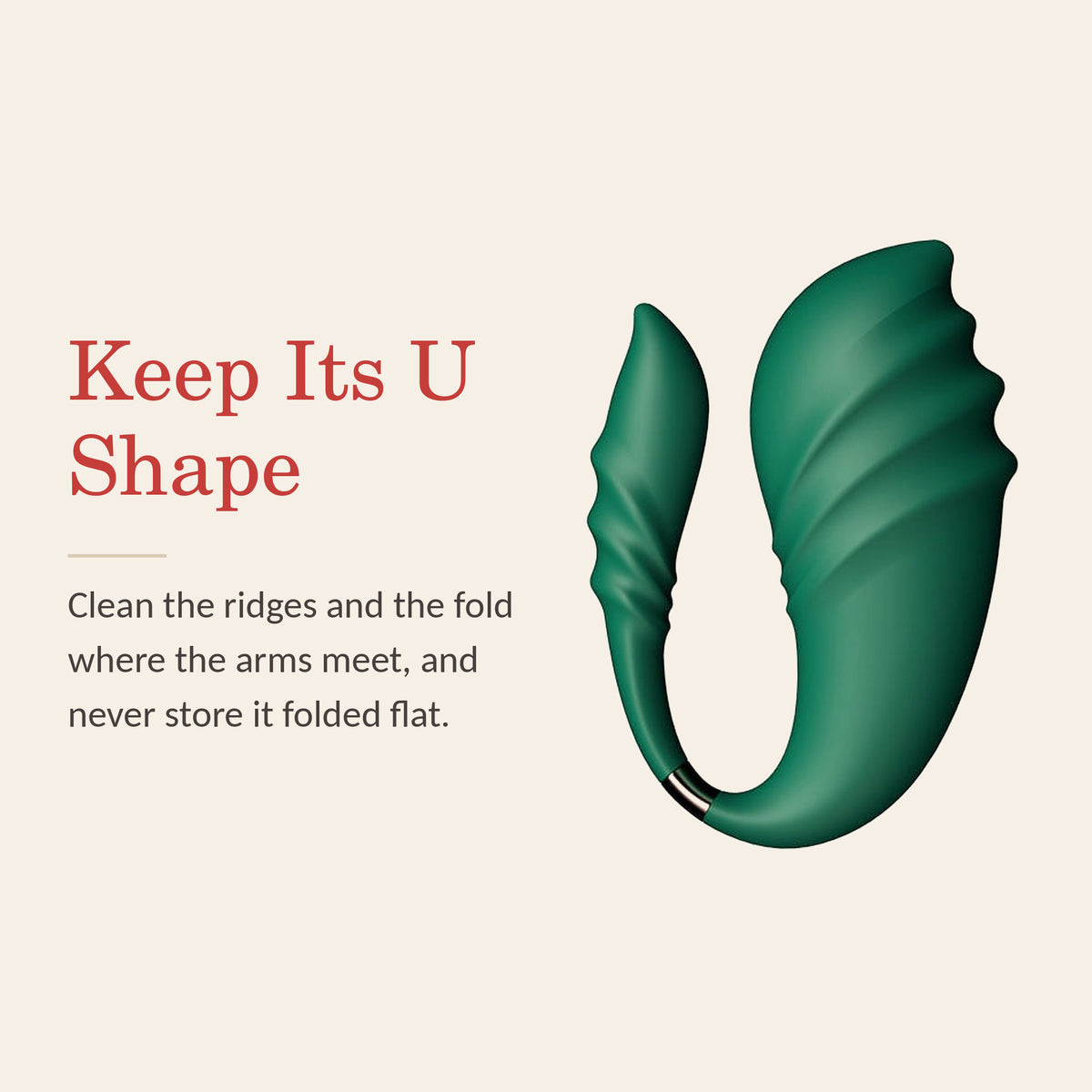 Leaf Luxe feature banner: Keep Its U Shape — clean the ridges and the fold where the arms meet, and never store it folded flat