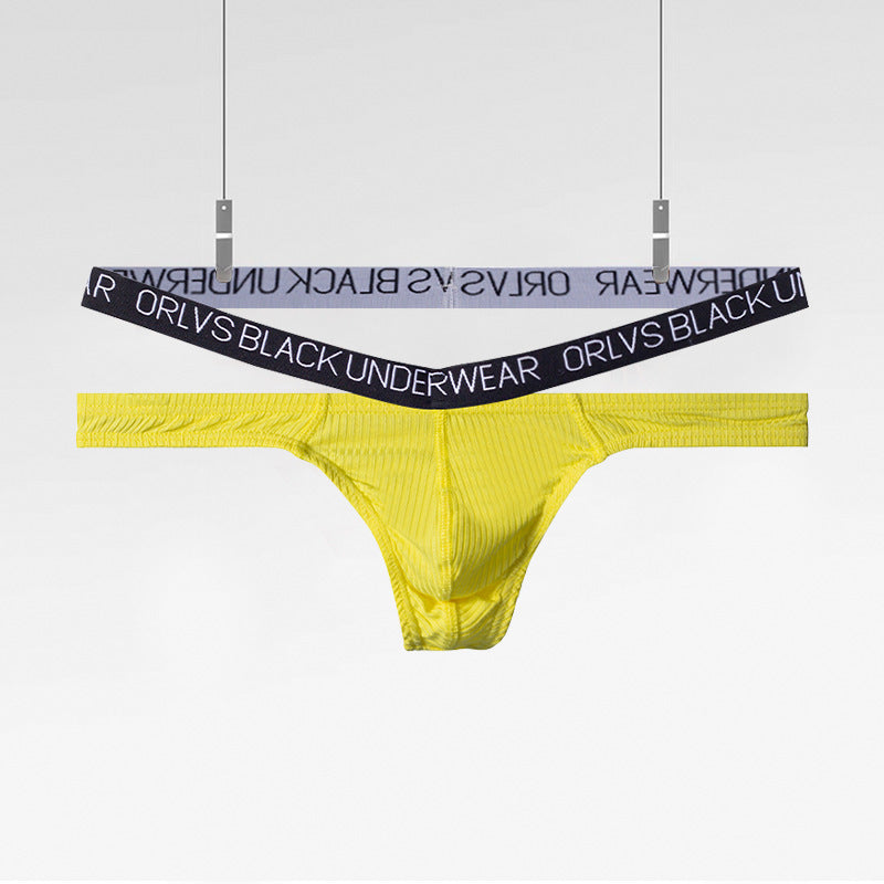 ORLVS Men’s Sexy Low-Rise Thong Underwear – Black, Yellow & Blue Erotic Briefs for Confident Men