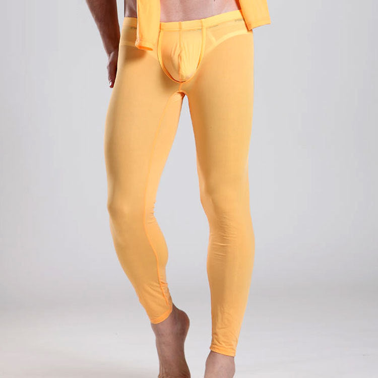 Men's Ice Silk Leggings — Seamless Dual-Pouch Base Layer