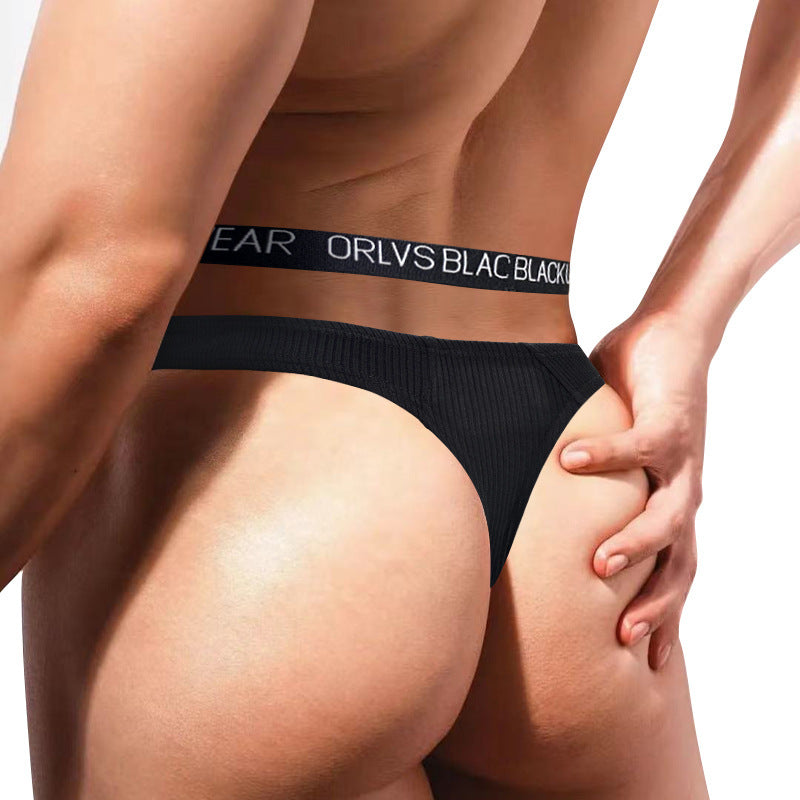 ORLVS Men’s Sexy Low-Rise Thong Underwear – Black, Yellow & Blue Erotic Briefs for Confident Men