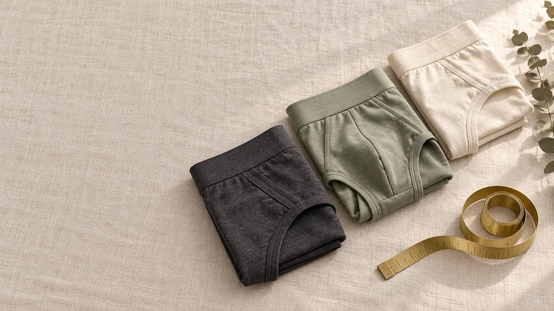 Men's contoured pouch underwear folded to show the shaped pouch panel that separates rather than compresses
