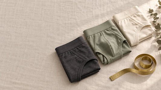 Men's contoured pouch underwear folded to show the shaped pouch panel that separates rather than compresses