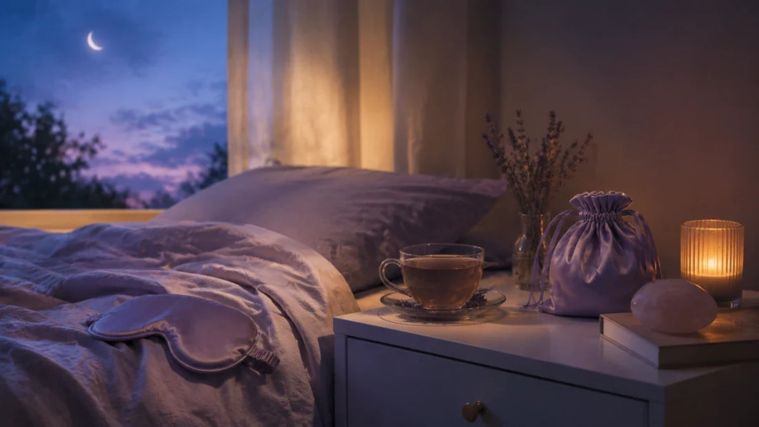 Restful bedroom scene linking orgasm and sleep quality, the sleepmaxxing wellness trend of 2026