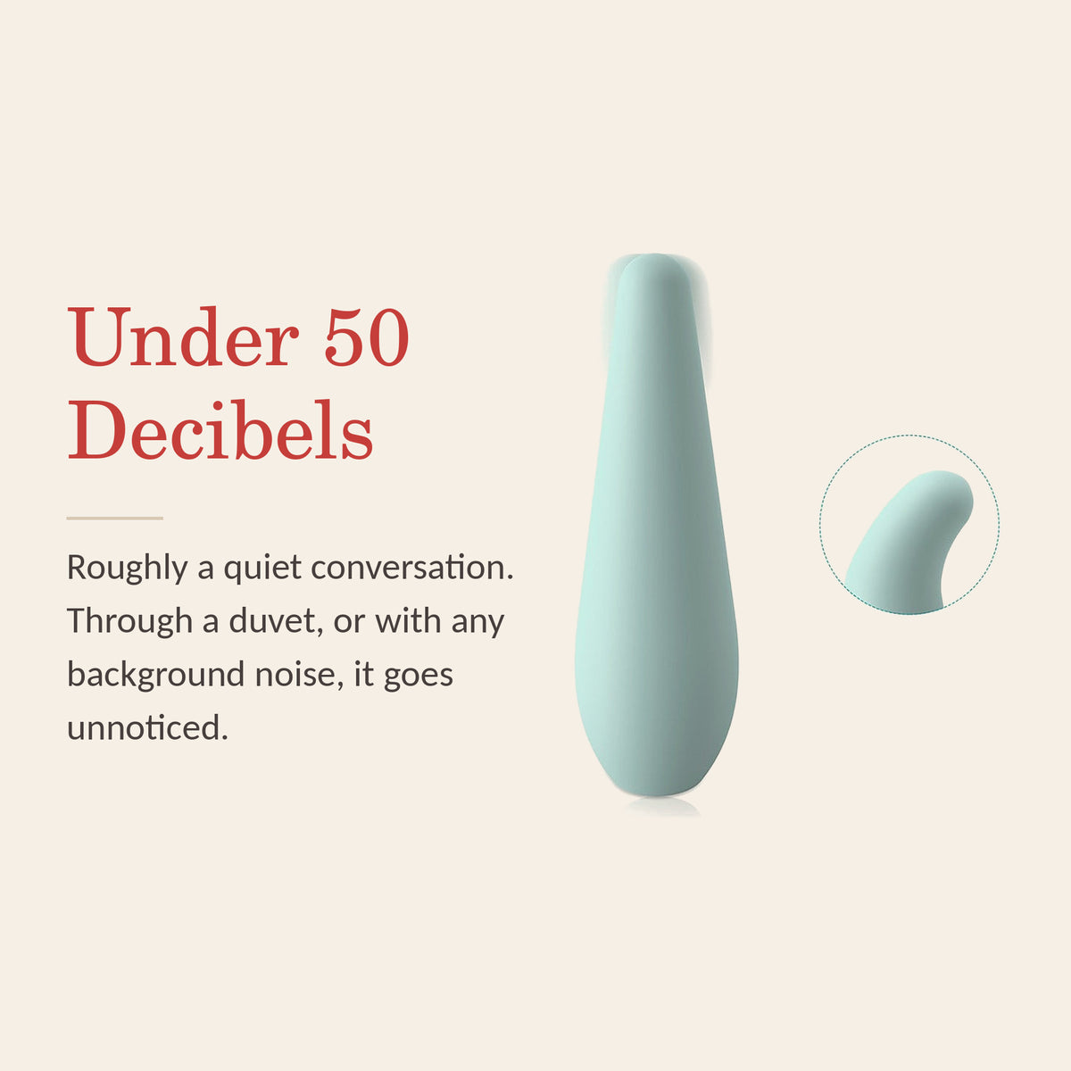 Aqua Whisper feature banner: Under 50 Decibels — roughly a quiet conversation; through a duvet, or with background noise, it goes unnoticed