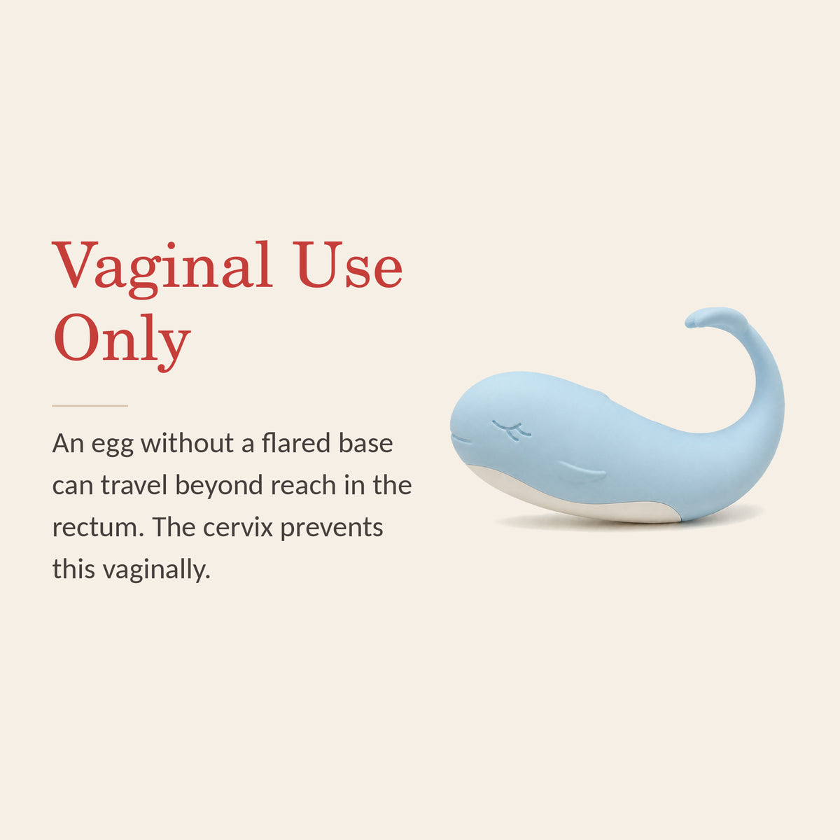 TidalBliss safety banner: vaginal use only — an egg without a flared base can travel beyond reach in the rectum