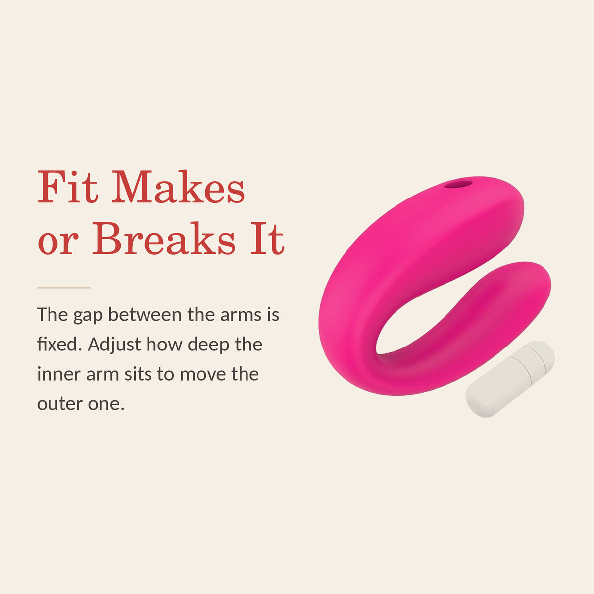 BlissFlex Duo feature banner: Fit Makes or Breaks It — the gap between the arms is fixed; adjust how deep the inner arm sits to move the outer one