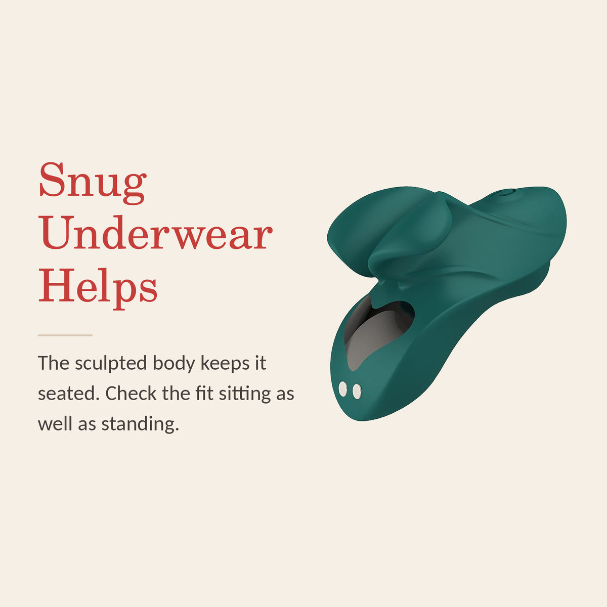 Aqua Sensation feature banner: Snug Underwear Helps — the sculpted body keeps it seated; check the fit sitting as well as standing
