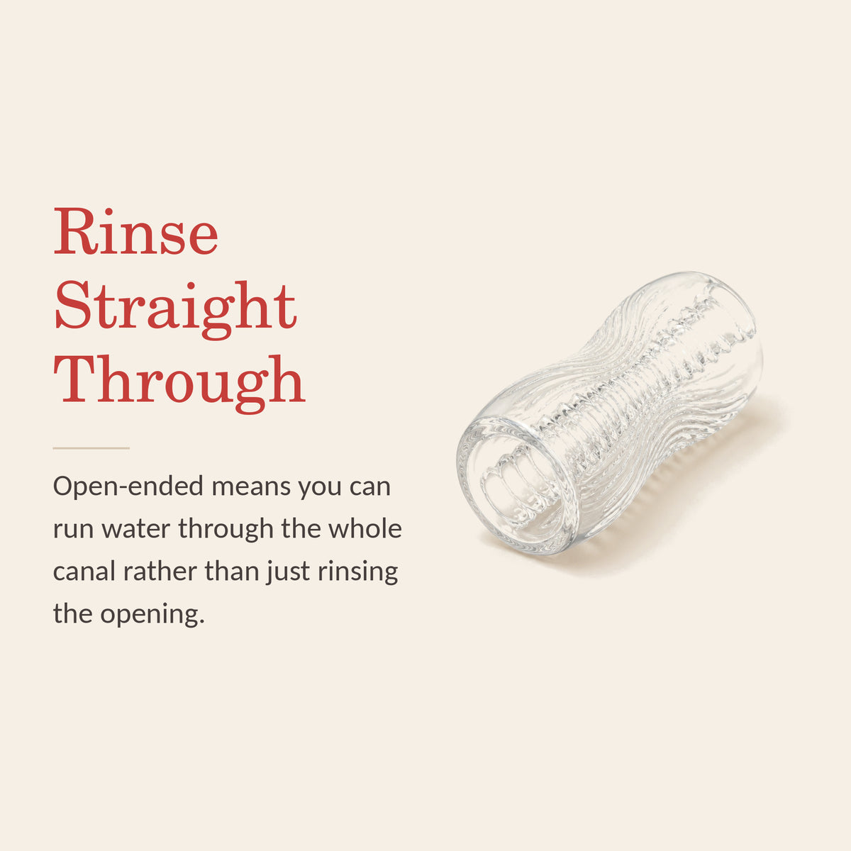 Crystal Touch feature banner: rinse straight through the open-ended canal rather than just the opening