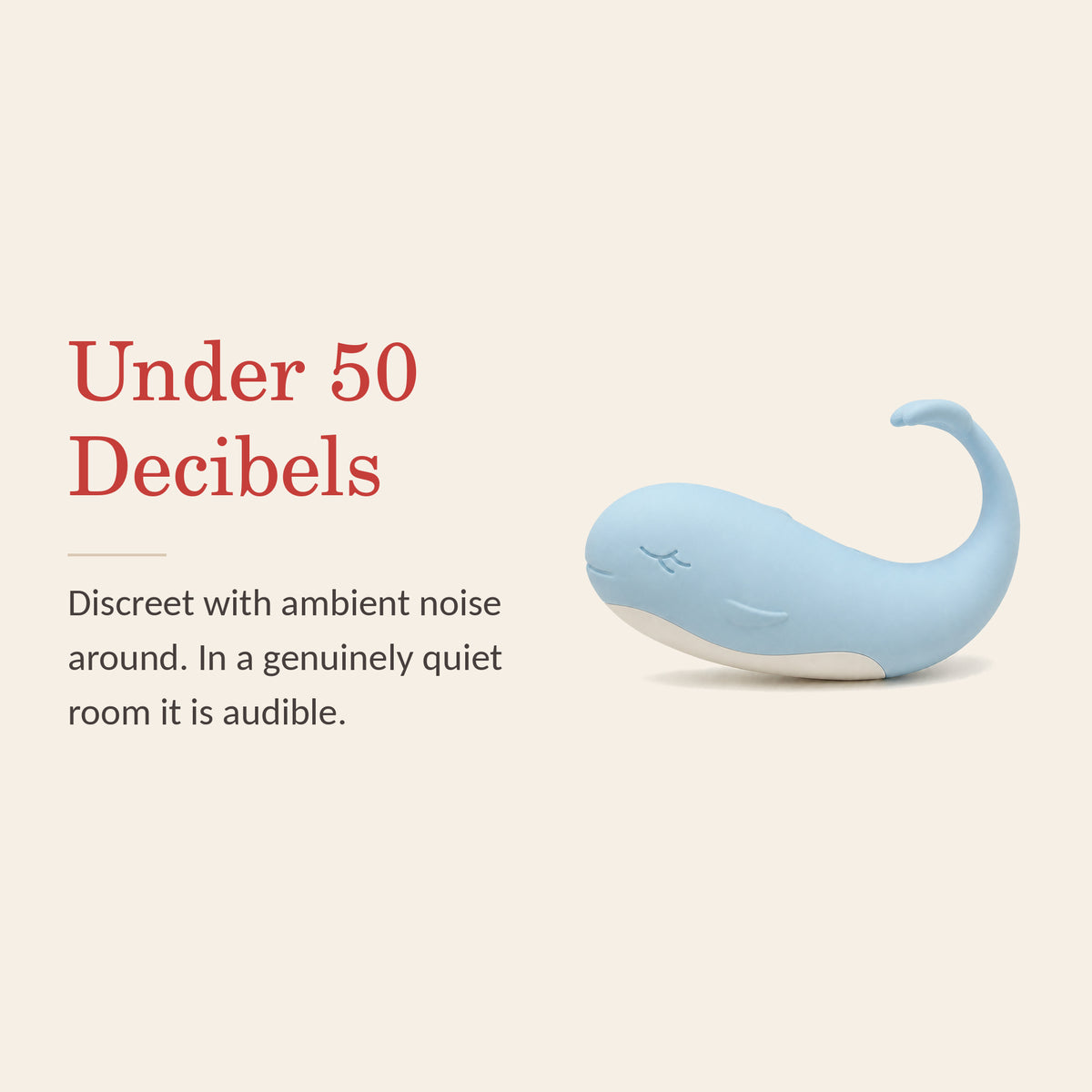 TidalBliss feature banner: under 50 decibels — discreet with ambient noise, audible in a quiet room