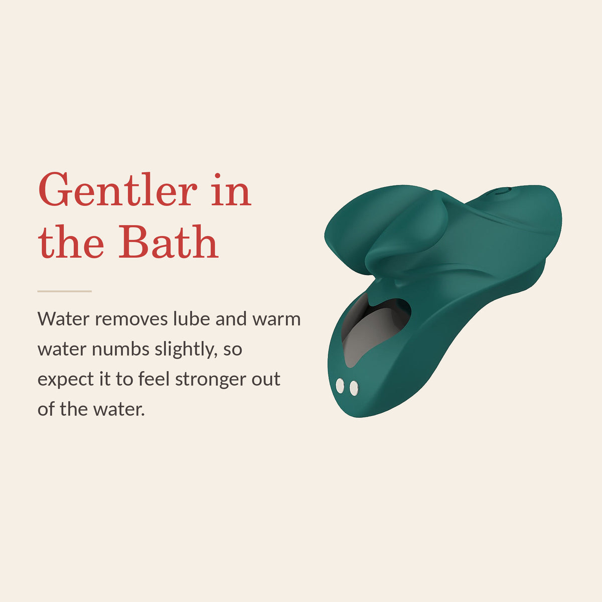 Aqua Sensation feature banner: Gentler in the Bath — water removes lube and warm water numbs slightly, so expect it to feel stronger out of the water
