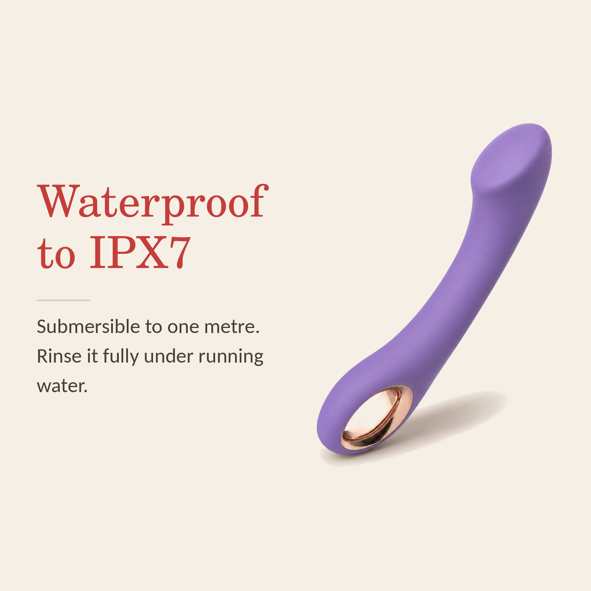 Velvet Pulse feature banner: waterproof to IPX7, submersible to one metre