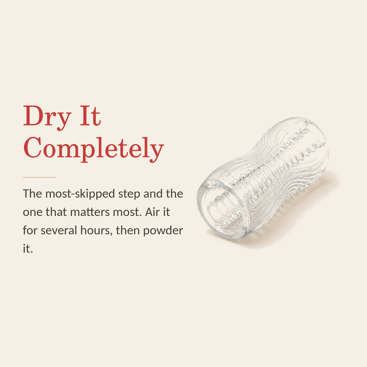 Crystal Touch feature banner: dry it completely, air it for several hours, then powder it