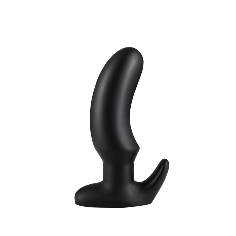 Black tapered silicone butt plug, size L for advanced users, on a white background