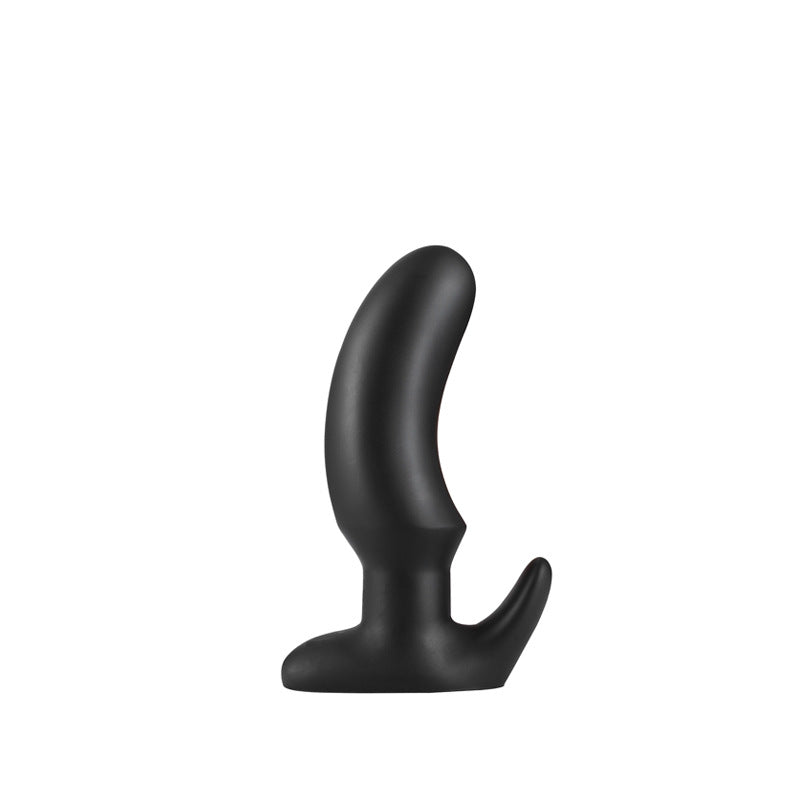 Black tapered silicone butt plug, size M for intermediate users, on a white background