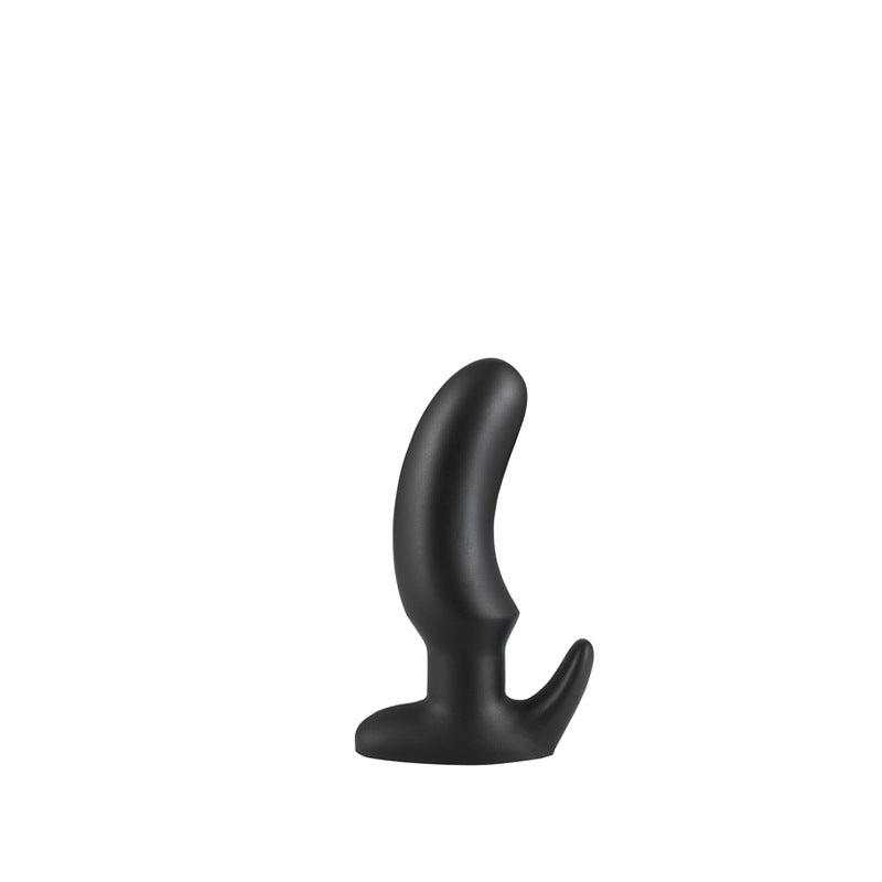 Black tapered silicone butt plug, size S for beginners, on a white background