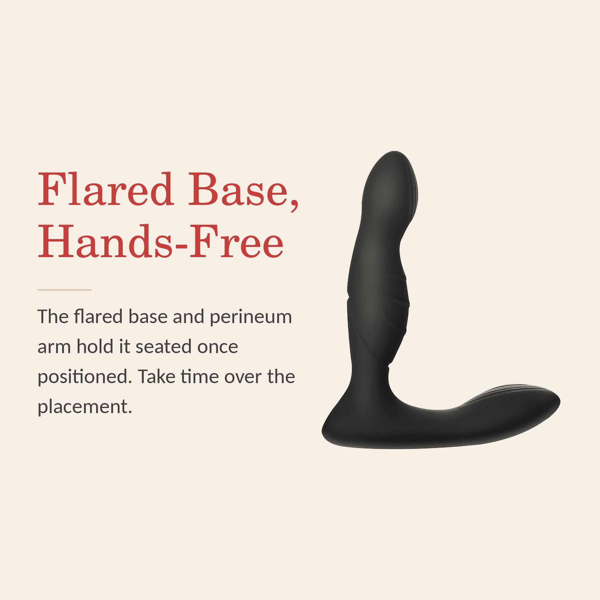 ApexPulse feature banner: the flared base and perineum arm hold it seated hands-free once positioned