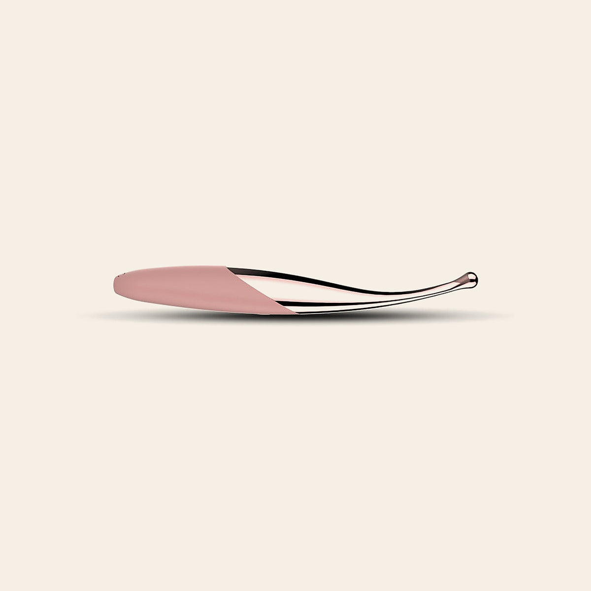 Slim pink silicone G-spot wand with a rose-gold tapered tip, shown side-on, on a soft beige background — Femme Bliss Bliss Curve Wand