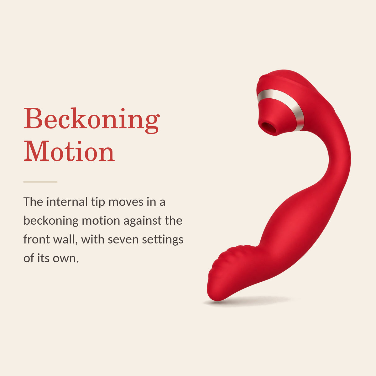 BlissWave Duo feature banner: Beckoning Motion — the internal tip moves in a come-hither motion against the front wall, with seven settings