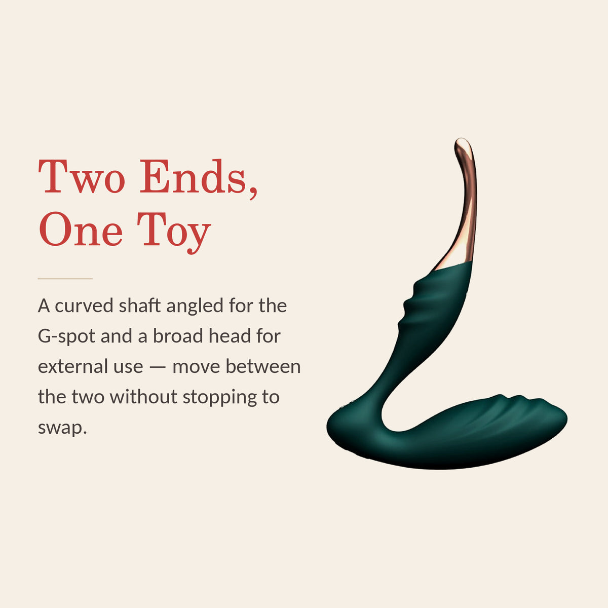 Euphoria Curve feature banner: two ends, one toy — a curved shaft for the G-spot and a broad head for external use