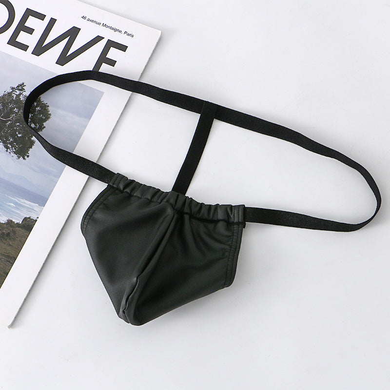 Men's Faux Leather Thong — Open-Back U-Pouch Underwear