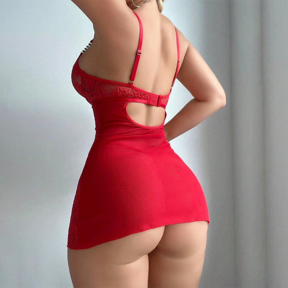 Embroidered lace chemise and thong set — Femme Bliss
