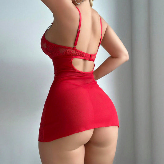 Embroidered lace chemise and thong set — Femme Bliss