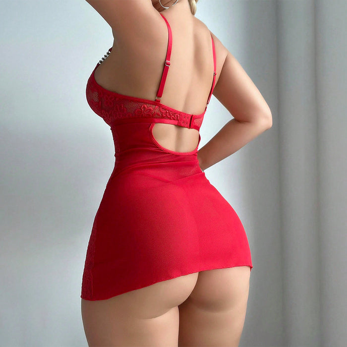 Embroidered lace chemise and thong set — Femme Bliss