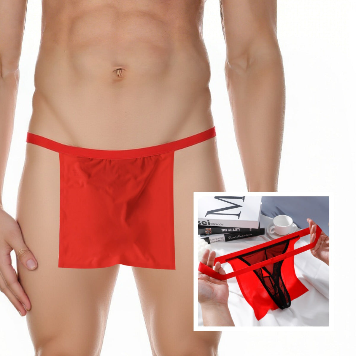 Men's Sheer Mesh Thong — Low-Rise Ice Silk Pouch Underwear