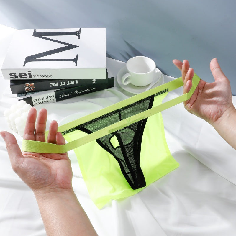 Men's Sheer Mesh Thong — Low-Rise Ice Silk Pouch Underwear