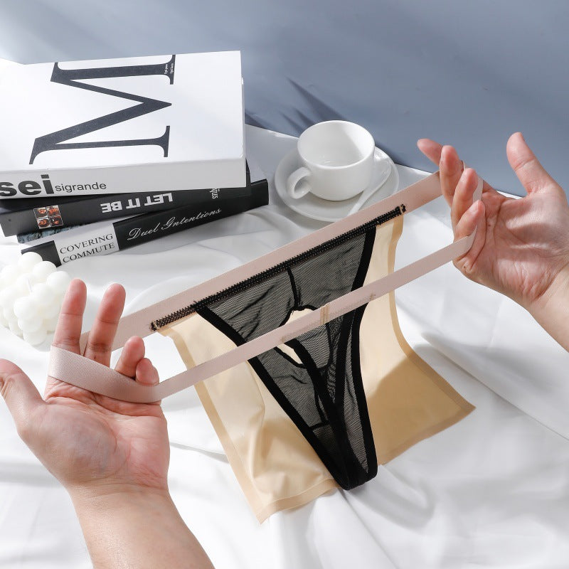 Men's Sheer Mesh Thong — Low-Rise Ice Silk Pouch Underwear