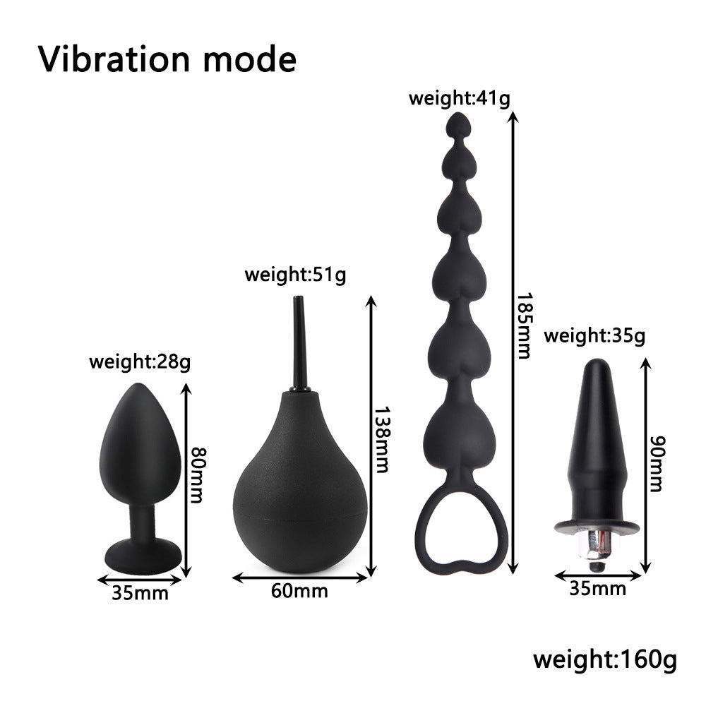 4-in-1 anal care set, vibrating version, with dimensions and weight for each of the four pieces