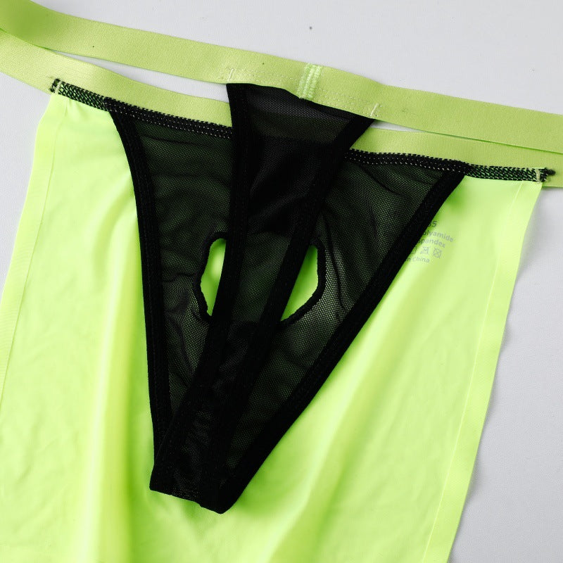 Men's Sheer Mesh Thong — Low-Rise Ice Silk Pouch Underwear