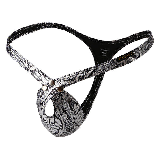 Metallic snakeskin thong, reflective fabric close-up — Femme Bliss