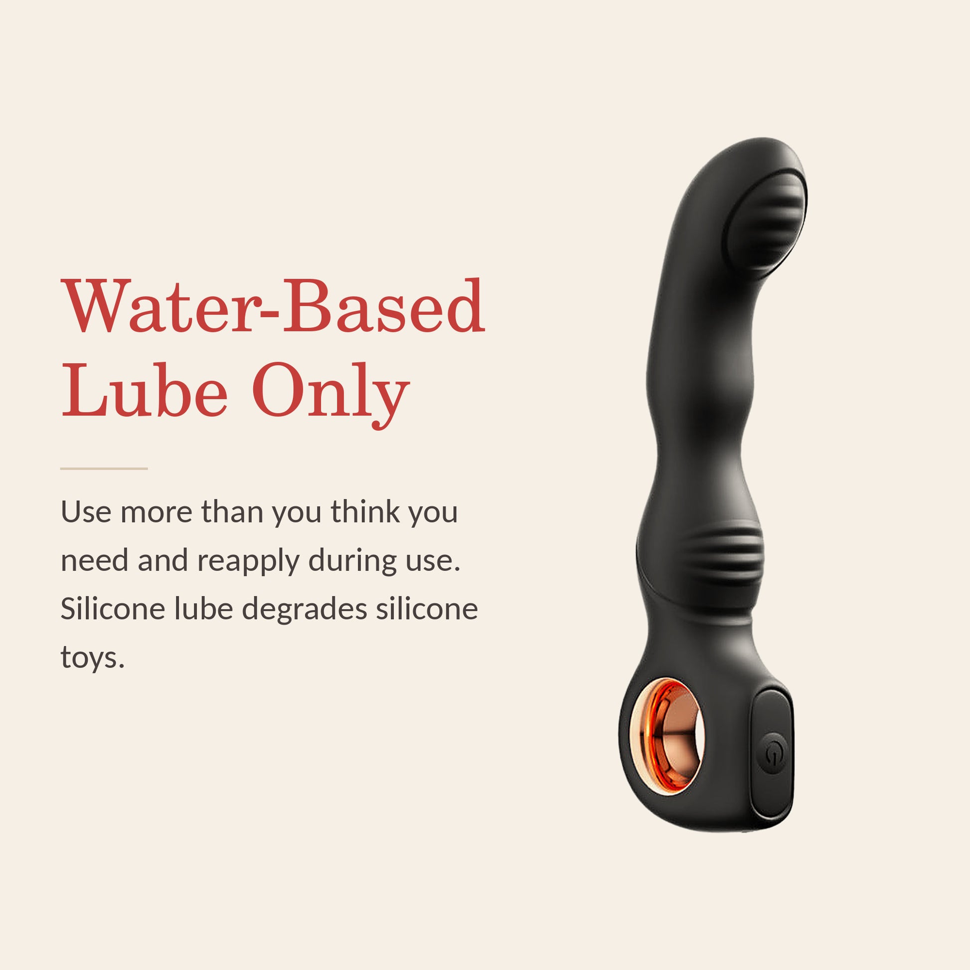 RingGrip feature banner: water-based lubricant only, used generously and reapplied during use