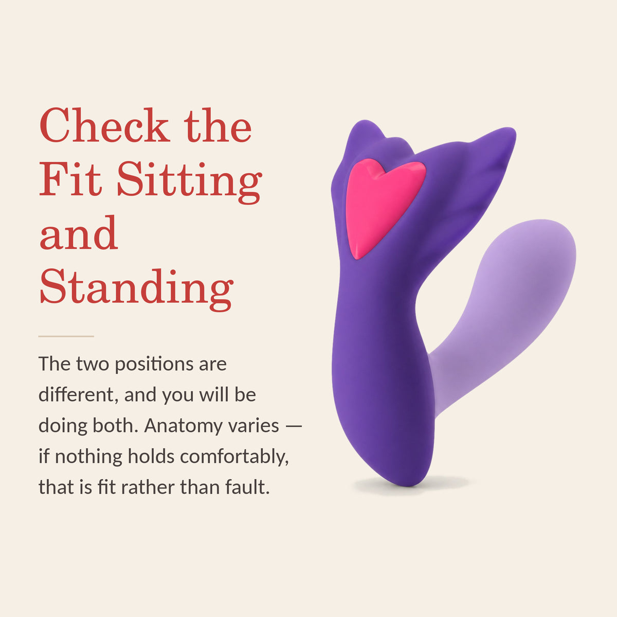 SweetPulse Sync feature banner: check the fit sitting as well as standing, since the two positions are different