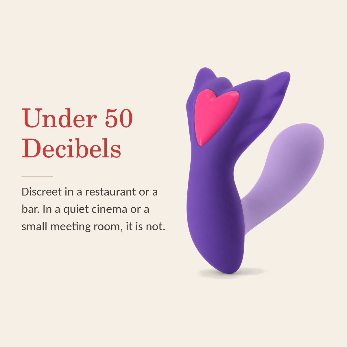 SweetPulse Sync feature banner: under 50 decibels — discreet in a restaurant or bar, audible in a quiet room