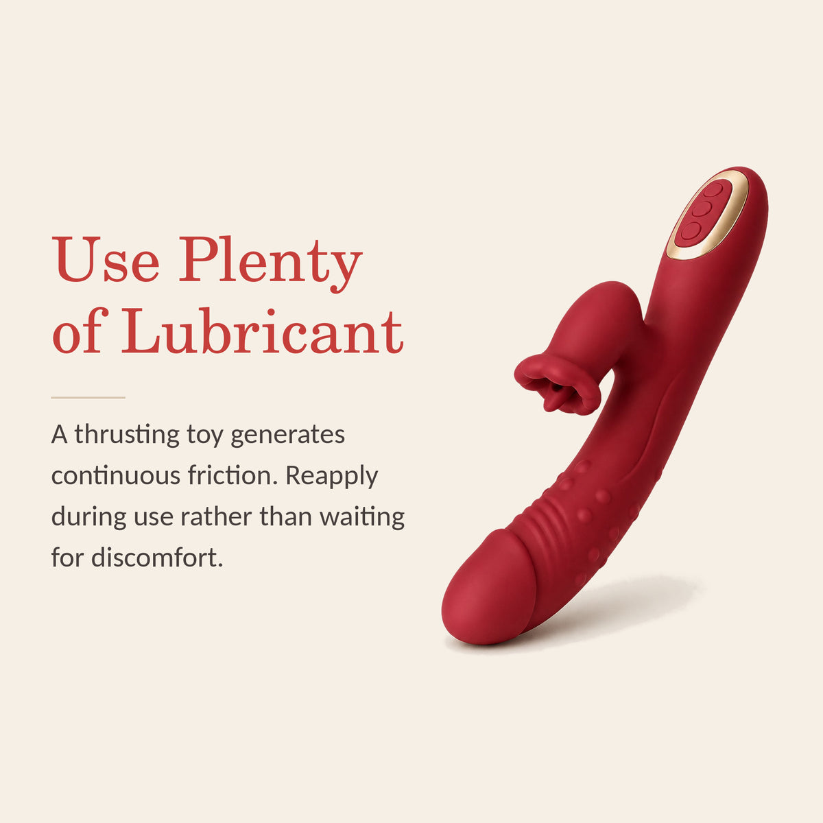 ThrustBliss Pro feature banner: use plenty of water-based lubricant and reapply during use